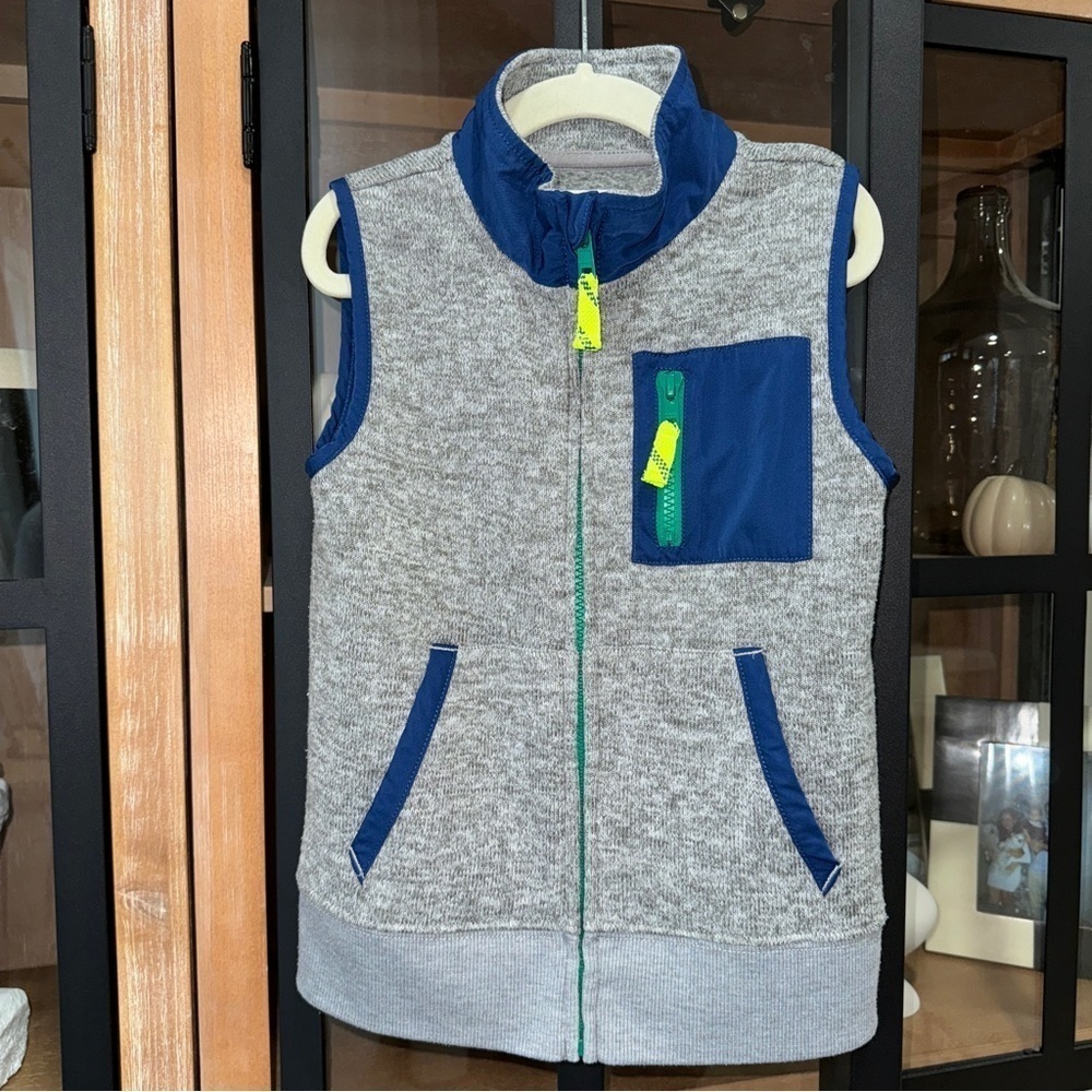 J. Crew Crewcuts Boys Outerwear Fleece Summit Vest navy neon pockets toddler